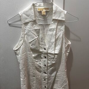 Michael Kors Cream Sleeveless Ruched Button Front Blouse